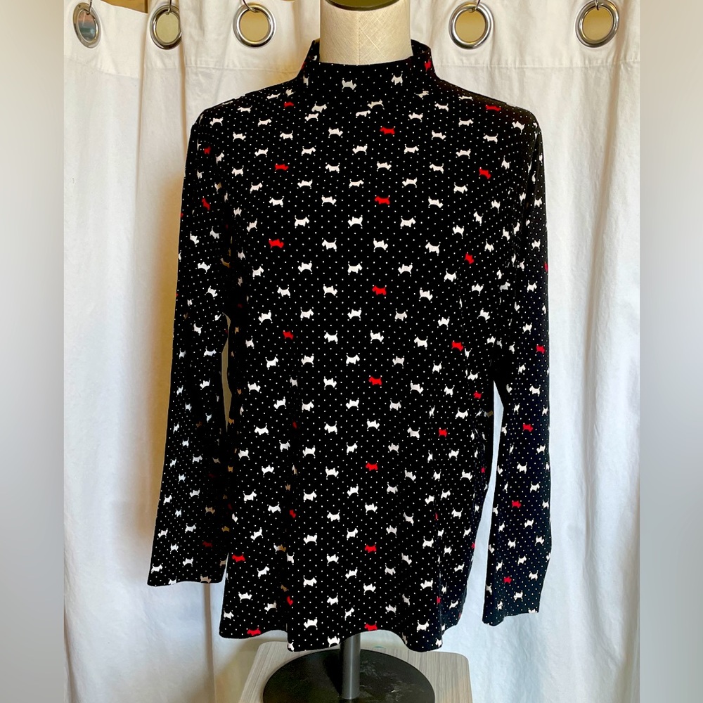 Black white red Scottie terrier mock turtleneck long sleeve shirt top dog 1X